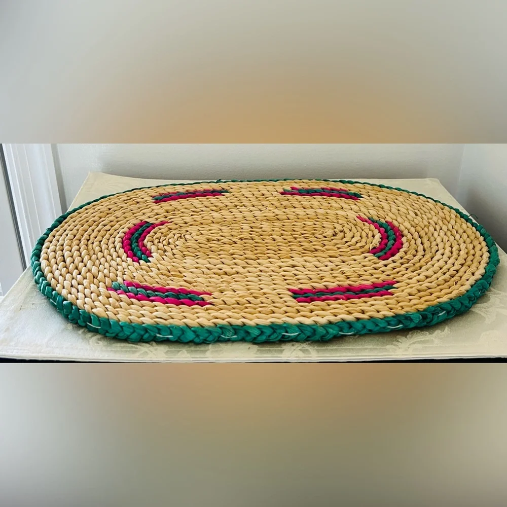 Vintage Handwoven Wicker Paper Plate Holders & Watermelon Placemats Set of 8